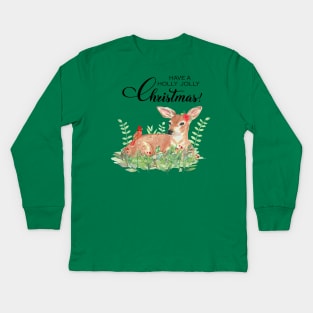 Have a holly jolly christmas watercolor deer Kids Long Sleeve T-Shirt